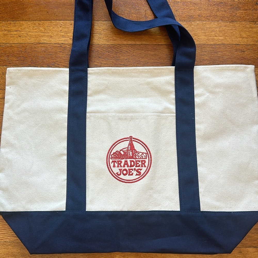 Trader Joes Canvas Tote Bag Navy Blue New With Tags